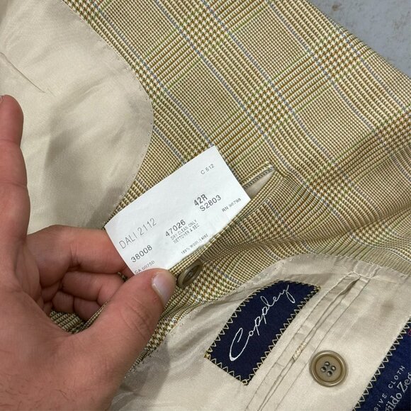 Coppley Ermenegildo Zegna Blazer Glen Check Wool Sport Coat Tan 42R - Picture 9 of 9